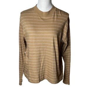 Vince Women's Brown/Camel Long Sleeve Striped Mock Neck Top - S